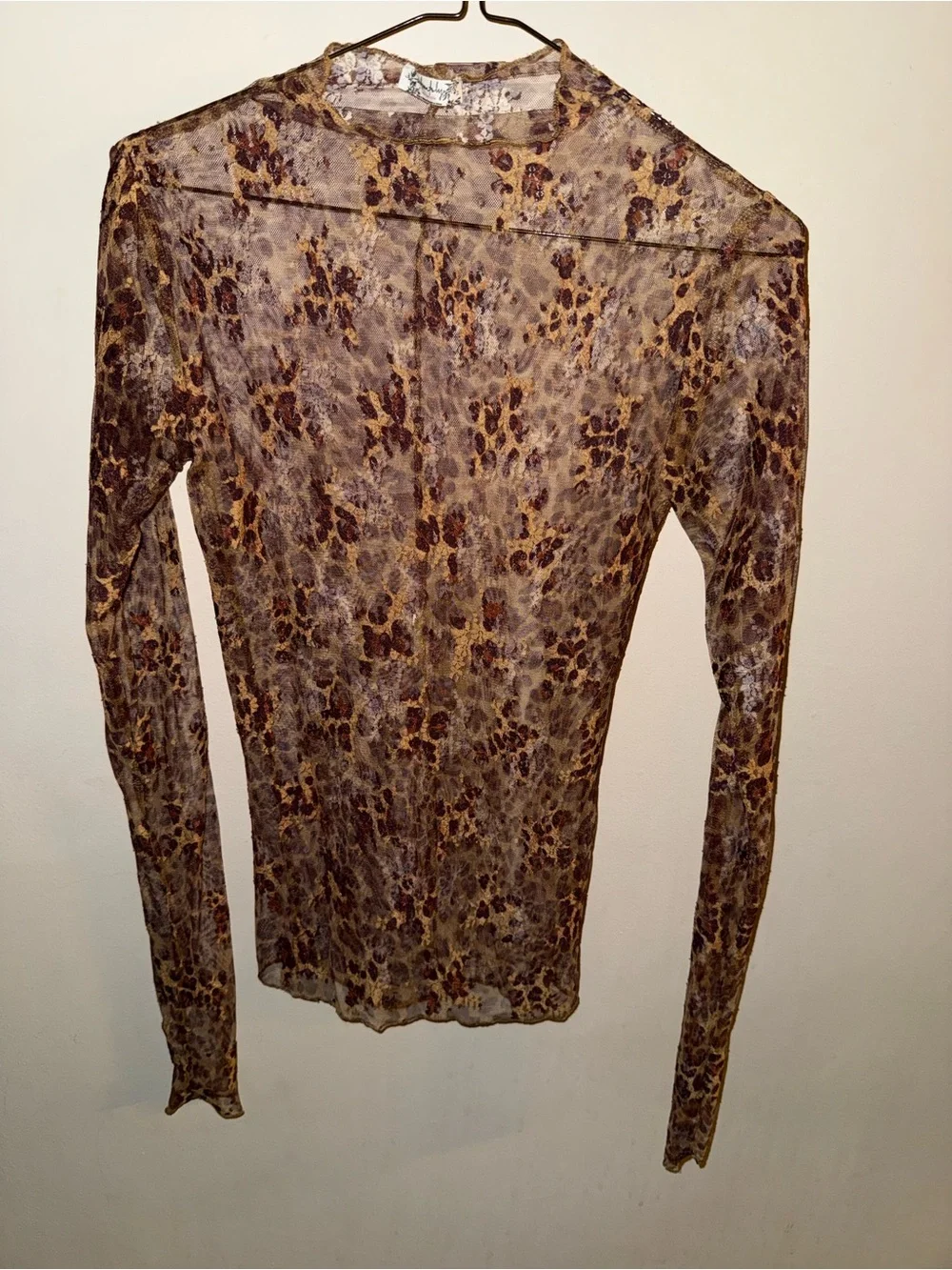 Free People Print Long-Sleeve Mesh Top - Brown/Gold